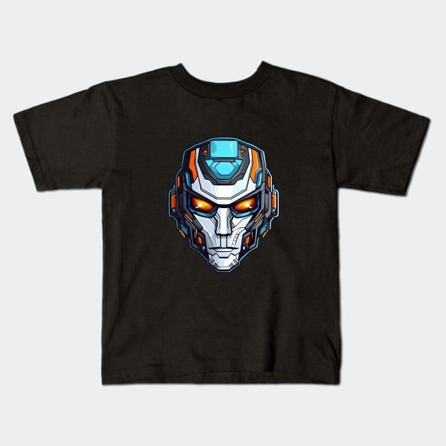 Intimidating Sci-Fi Cyborg Head with Fiery Eyes Kids T-Shirt by AIHRGDesign